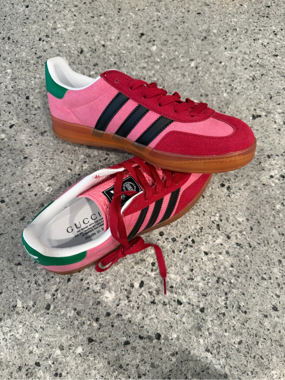 Pink, Green & Red Suede Low-Top Sneakers with Black Stripes